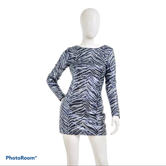 URBAN OUTFITTERS Zebra Sequin Mini Dress Navy Blue S/P - Picture 4 of 17